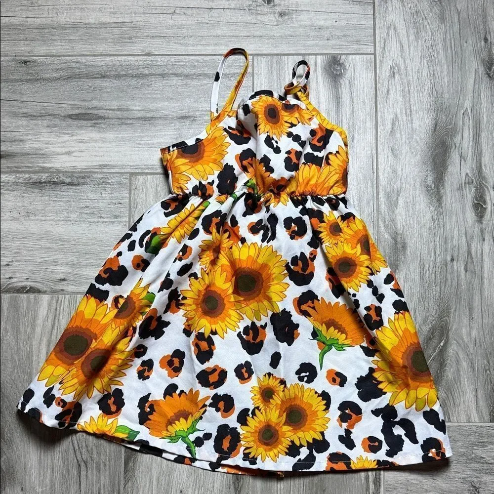PatPat Kids Dress with Sunflower and Leopard Patterns